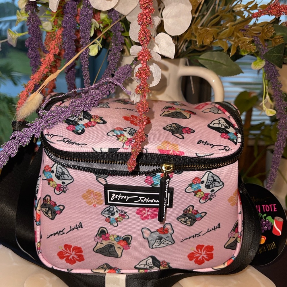 BETSEY JOHNSON Insulated Cube Lunch Tote In Flower Crown Pups - Picture 10 of 13